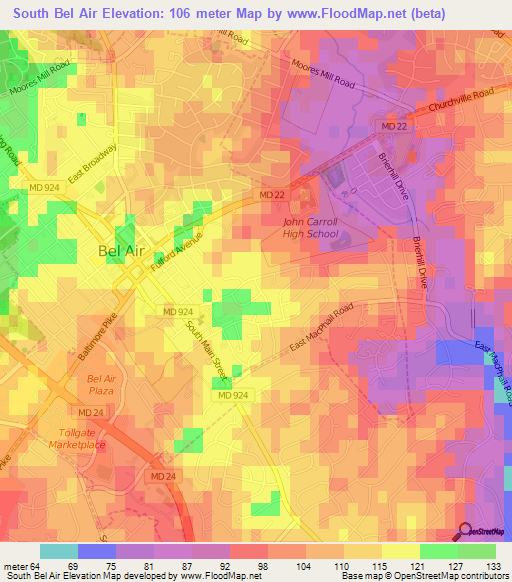 South Bel Air,US Elevation Map