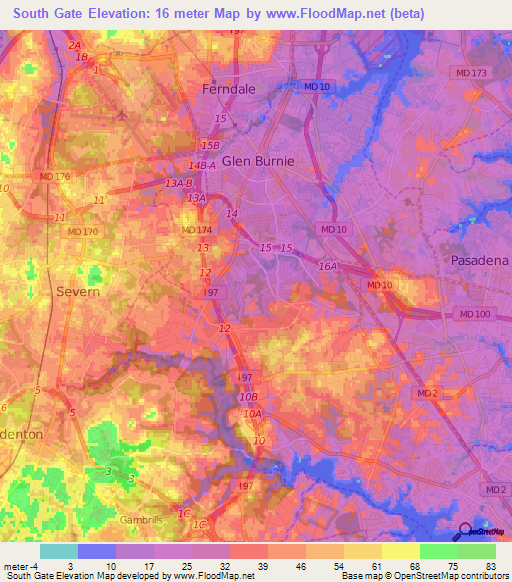 South Gate,US Elevation Map