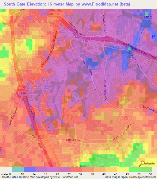 South Gate,US Elevation Map