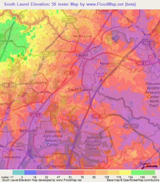 South Laurel,US Elevation Map