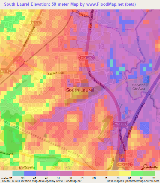 South Laurel,US Elevation Map