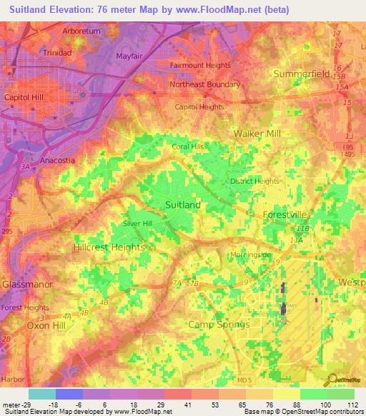 Suitland,US Elevation Map