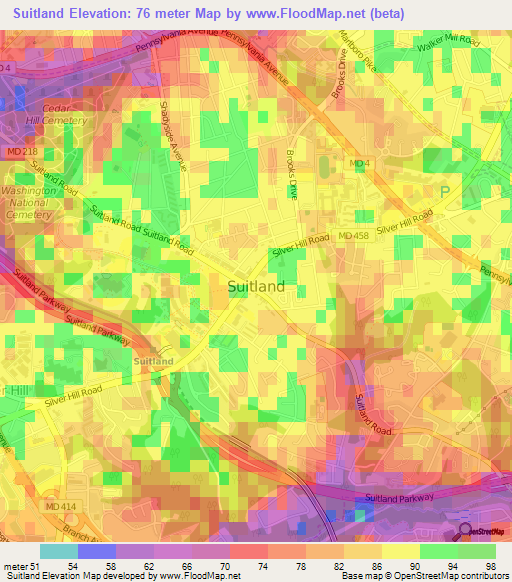 Suitland,US Elevation Map