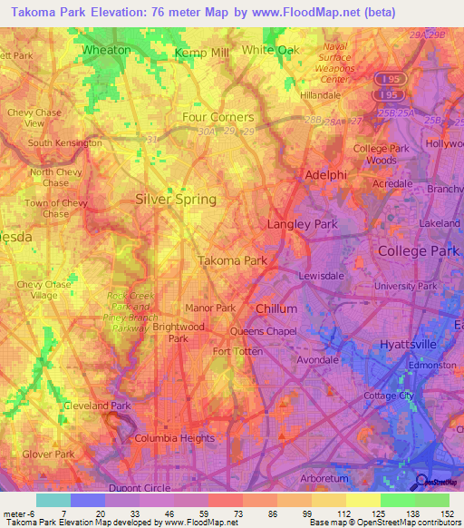 Takoma Park,US Elevation Map