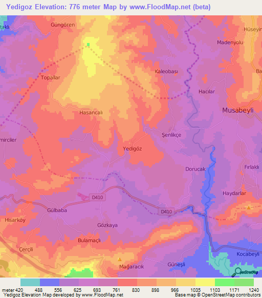 Yedigoz,Turkey Elevation Map