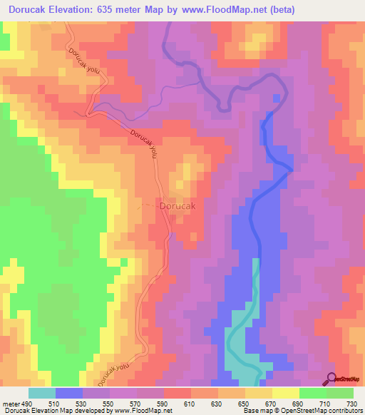 Dorucak,Turkey Elevation Map