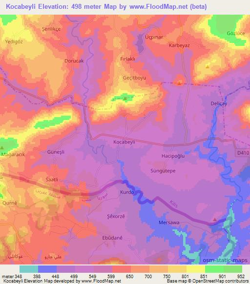 Kocabeyli,Turkey Elevation Map