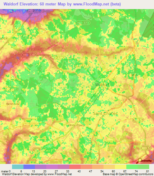 Waldorf,US Elevation Map