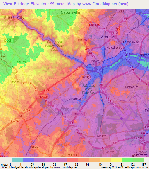 West Elkridge,US Elevation Map