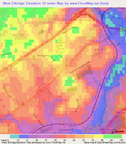 West Elkridge,US Elevation Map