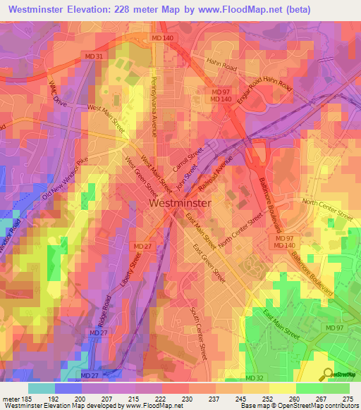 Westminster,US Elevation Map