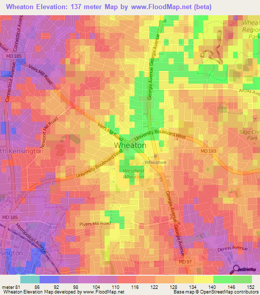 Wheaton,US Elevation Map