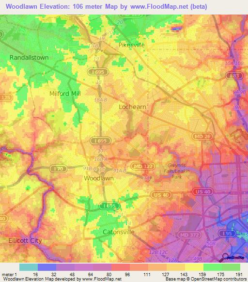 Woodlawn,US Elevation Map