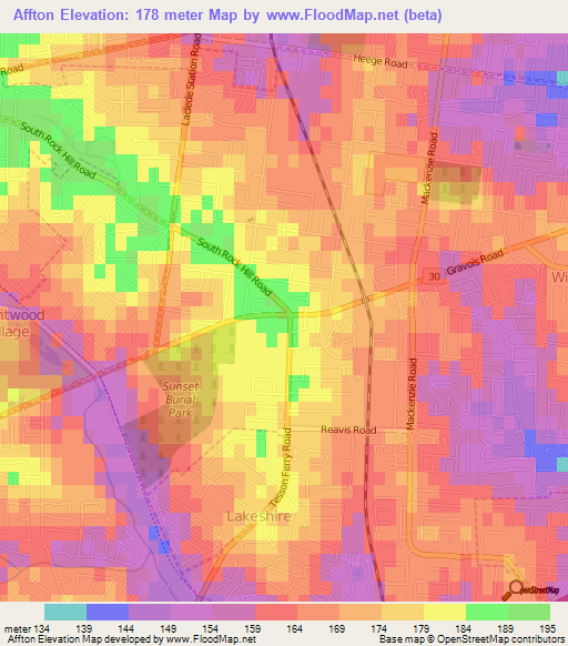 Affton,US Elevation Map