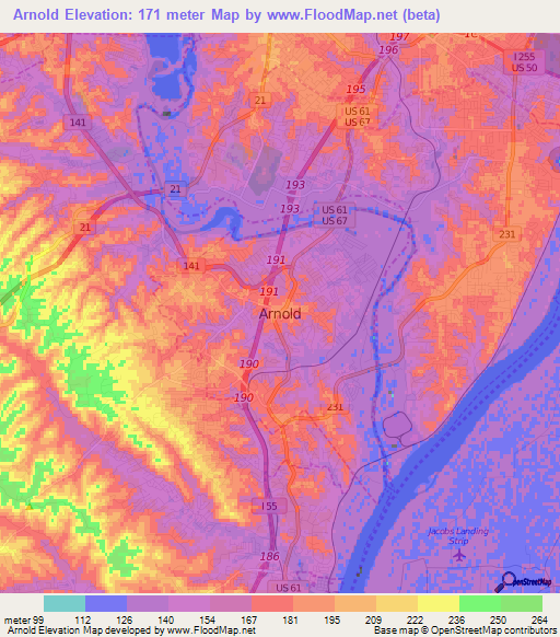 Arnold,US Elevation Map