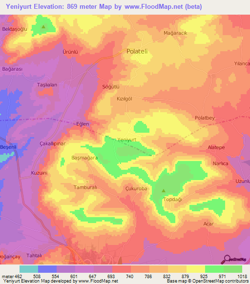 Yeniyurt,Turkey Elevation Map