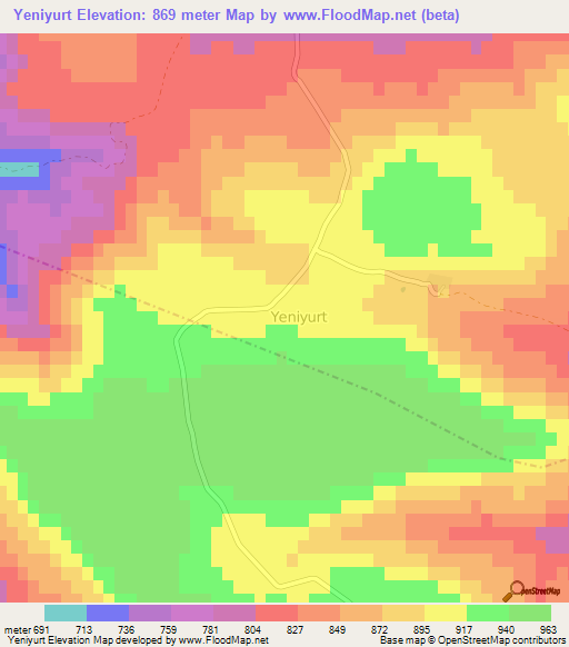 Yeniyurt,Turkey Elevation Map