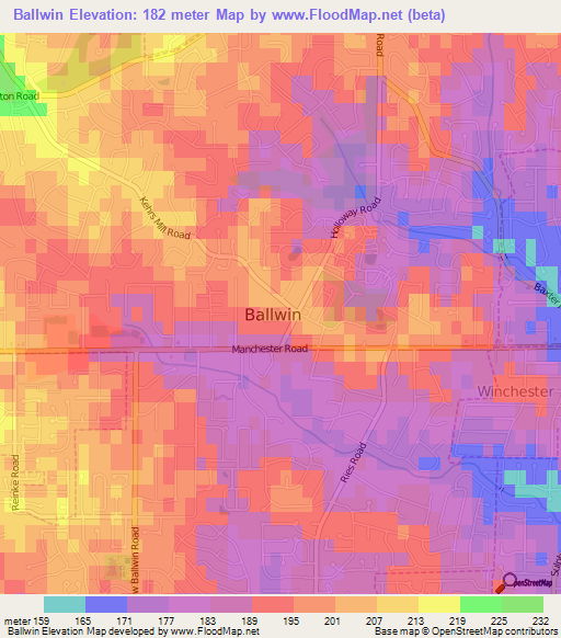 Ballwin,US Elevation Map