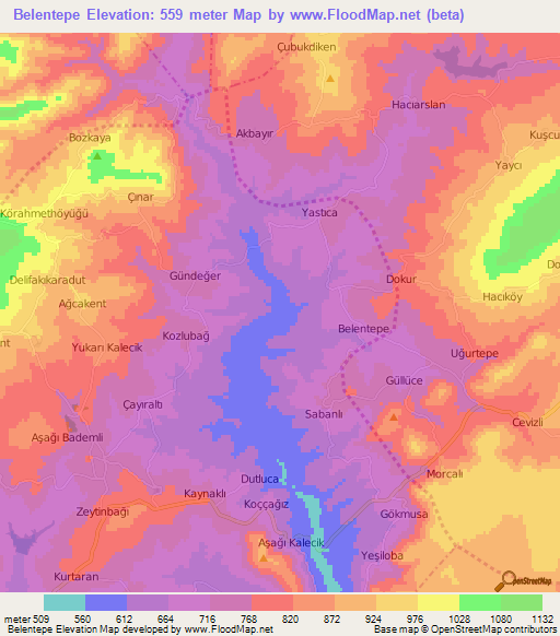 Belentepe,Turkey Elevation Map