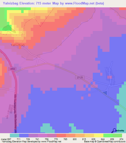 Yalnizbag,Turkey Elevation Map