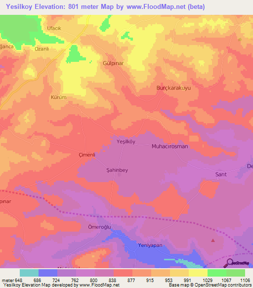 Yesilkoy,Turkey Elevation Map