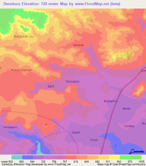 Dereduzu,Turkey Elevation Map