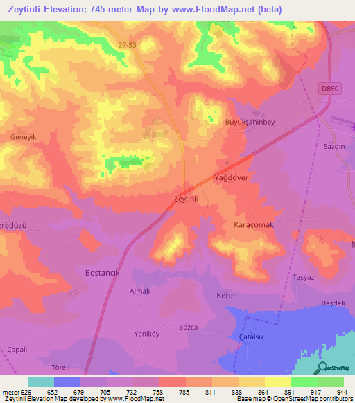 Zeytinli,Turkey Elevation Map