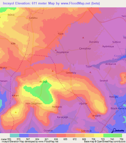 Inceyol,Turkey Elevation Map