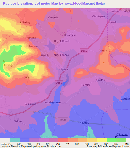 Kupluce,Turkey Elevation Map