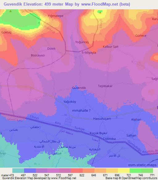 Guvendik,Turkey Elevation Map