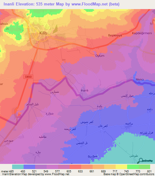 Inanli,Turkey Elevation Map