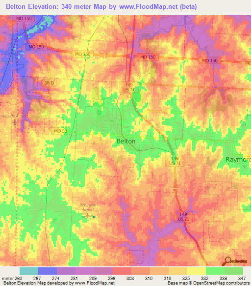 Belton,US Elevation Map