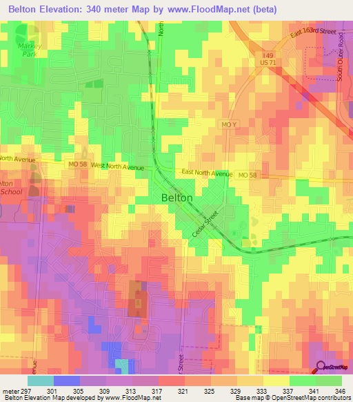 Belton,US Elevation Map