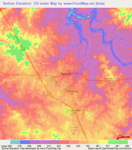 Bolivar,US Elevation Map