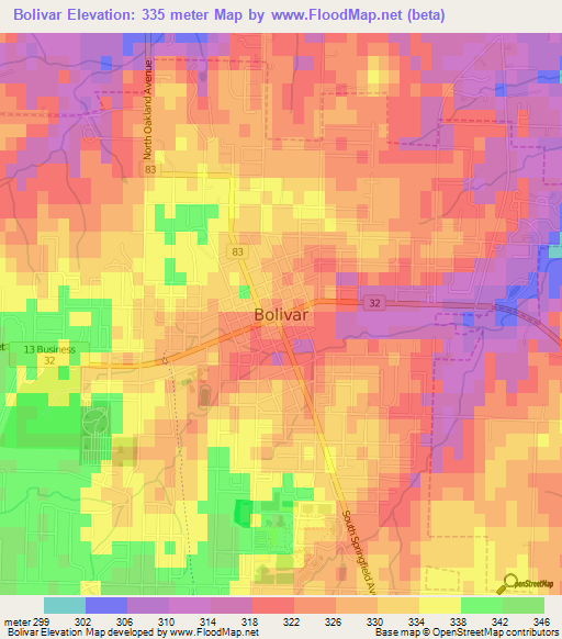 Bolivar,US Elevation Map