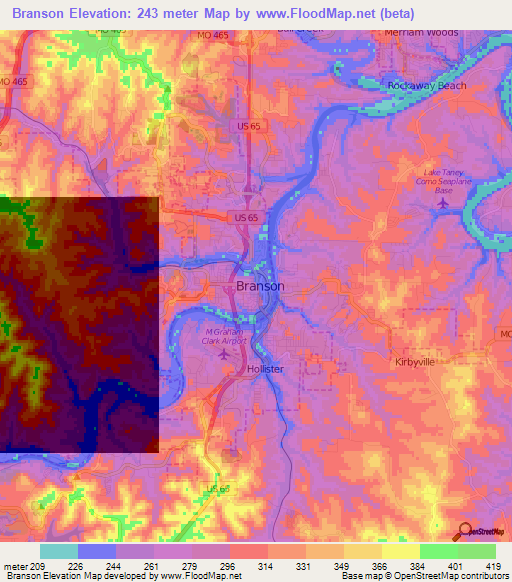 Branson,US Elevation Map