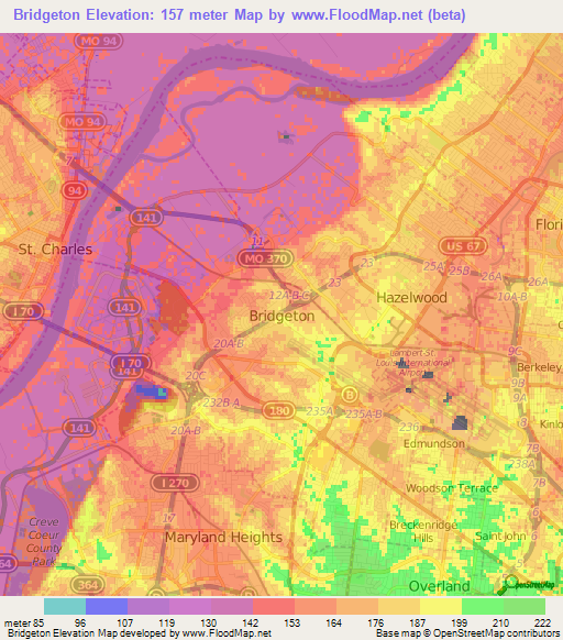 Bridgeton,US Elevation Map