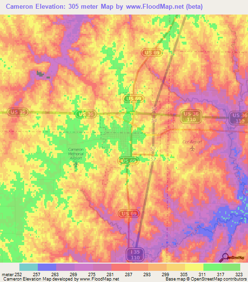 Cameron,US Elevation Map