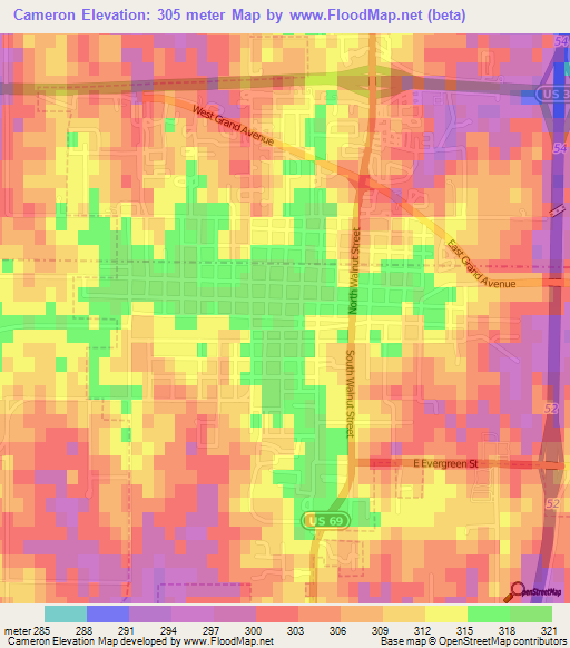 Cameron,US Elevation Map