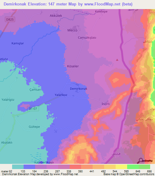 Demirkonak,Turkey Elevation Map