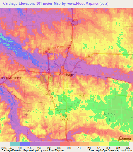 Carthage,US Elevation Map