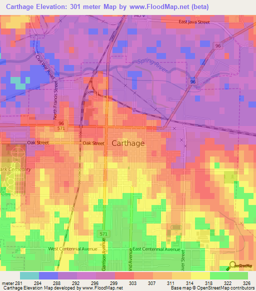 Carthage,US Elevation Map