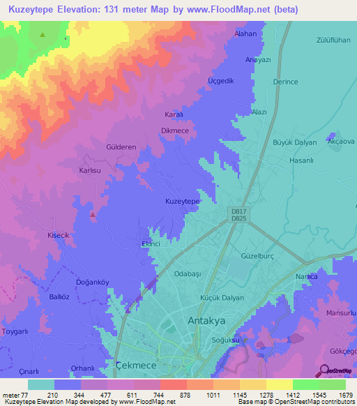 Kuzeytepe,Turkey Elevation Map