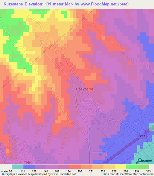 Kuzeytepe,Turkey Elevation Map