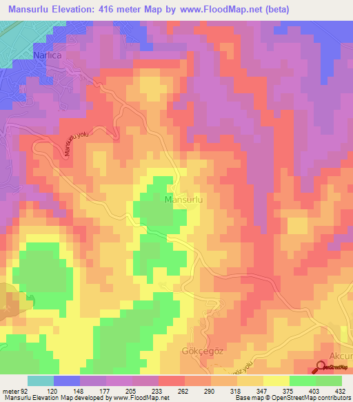 Mansurlu,Turkey Elevation Map