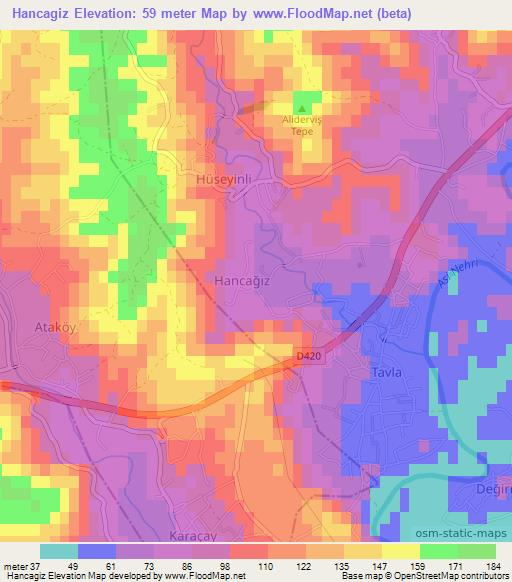 Hancagiz,Turkey Elevation Map