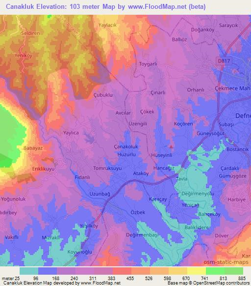 Canakluk,Turkey Elevation Map