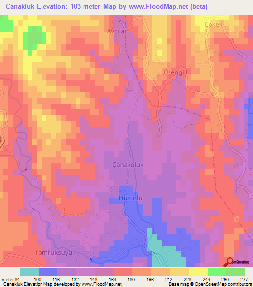 Canakluk,Turkey Elevation Map