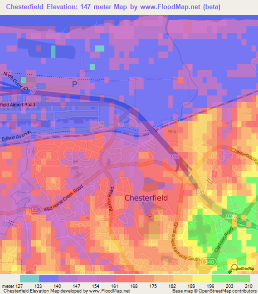 Chesterfield,US Elevation Map