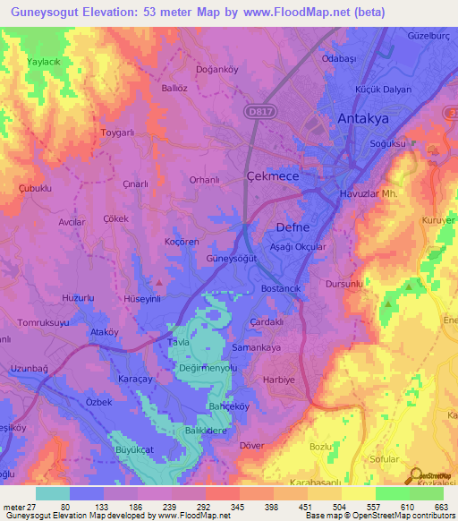 Guneysogut,Turkey Elevation Map